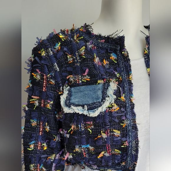 Gawqo Womans Sz. L Fringe Detail Cropped Jacket Lined Street Wear High Fashion - Picture 3 of 14